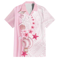 Pink Plumeria Sea Shell Family Matching Off Shoulder Maxi Dress and Hawaiian Shirt Starfish Polynesian Pattern - Polynesian Pride