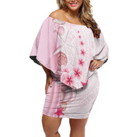 Pink Plumeria Sea Shell Family Matching Off Shoulder Short Dress and Hawaiian Shirt Starfish Polynesian Pattern - Polynesian Pride