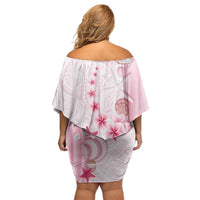Pink Plumeria Sea Shell Family Matching Off Shoulder Short Dress and Hawaiian Shirt Starfish Polynesian Pattern - Polynesian Pride