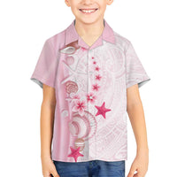 Pink Plumeria Sea Shell Family Matching Off Shoulder Short Dress and Hawaiian Shirt Starfish Polynesian Pattern - Polynesian Pride