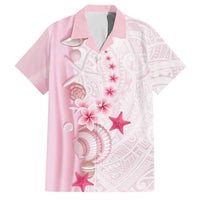 Pink Plumeria Sea Shell Family Matching Short Sleeve Bodycon Dress and Hawaiian Shirt Starfish Polynesian Pattern - Polynesian Pride