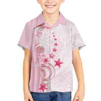 Pink Plumeria Sea Shell Family Matching Short Sleeve Bodycon Dress and Hawaiian Shirt Starfish Polynesian Pattern - Polynesian Pride