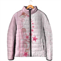 Pink Plumeria Sea Shell Padded Jacket Starfish Polynesian Pattern - Polynesian Pride
