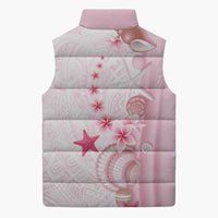 Pink Plumeria Sea Shell Sleeveless Puffer Jacket Starfish Polynesian Pattern - Polynesian Pride