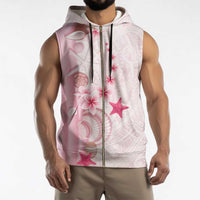 Pink Plumeria Sea Shell Sleeveless Zip Hoodie Starfish Polynesian Pattern LT01 - Polynesian Pride