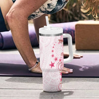 Pink Plumeria Sea Shell Tumbler With Handle Starfish Polynesian Pattern - Polynesian Pride