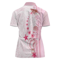 Pink Plumeria Sea Shell Women Polo Shirt Starfish Polynesian Pattern - Polynesian Pride