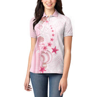 Pink Plumeria Sea Shell Women Polo Shirt Starfish Polynesian Pattern - Polynesian Pride