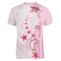 Pink Plumeria Sea Shell Women V-Neck T-Shirt Starfish Polynesian Pattern - Polynesian Pride
