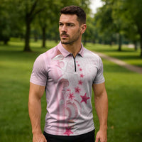 Pink Plumeria Sea Shell Zipper Polo Shirt Starfish Polynesian Pattern - Polynesian Pride