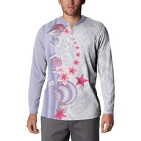 Purple Plumeria Sea Shell Button Sweatshirt Starfish Polynesian Pattern - Polynesian Pride