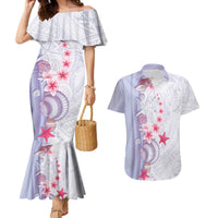 Purple Plumeria Sea Shell Couples Matching Mermaid Dress and Hawaiian Shirt Starfish Polynesian Pattern LT01 Purple - Polynesian Pride