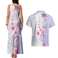 Purple Plumeria Sea Shell Couples Matching Tank Maxi Dress and Hawaiian Shirt Starfish Polynesian Pattern - Polynesian Pride