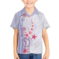 Purple Plumeria Sea Shell Family Matching Long Sleeve Bodycon Dress and Hawaiian Shirt Starfish Polynesian Pattern - Polynesian Pride