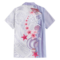 Purple Plumeria Sea Shell Family Matching Off The Shoulder Long Sleeve Dress and Hawaiian Shirt Starfish Polynesian Pattern - Polynesian Pride