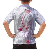 Purple Plumeria Sea Shell Family Matching Off Shoulder Short Dress and Hawaiian Shirt Starfish Polynesian Pattern - Polynesian Pride