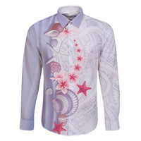Purple Plumeria Sea Shell Family Matching Off Shoulder Short Dress and Hawaiian Shirt Starfish Polynesian Pattern - Polynesian Pride