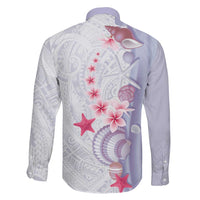 Purple Plumeria Sea Shell Family Matching Off Shoulder Short Dress and Hawaiian Shirt Starfish Polynesian Pattern - Polynesian Pride