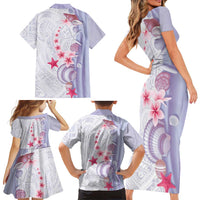 Purple Plumeria Sea Shell Family Matching Short Sleeve Bodycon Dress and Hawaiian Shirt Starfish Polynesian Pattern - Polynesian Pride