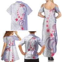 Purple Plumeria Sea Shell Family Matching Summer Maxi Dress and Hawaiian Shirt Starfish Polynesian Pattern - Polynesian Pride