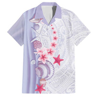 Purple Plumeria Sea Shell Family Matching Tank Maxi Dress and Hawaiian Shirt Starfish Polynesian Pattern - Polynesian Pride