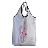 Purple Plumeria Sea Shell Grocery Bag Starfish Polynesian Pattern - Polynesian Pride