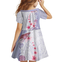 Purple Plumeria Sea Shell Kid Short Sleeve Dress Starfish Polynesian Pattern - Polynesian Pride