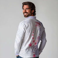 Purple Plumeria Sea Shell Long Sleeve Polo Shirt Starfish Polynesian Pattern - Polynesian Pride