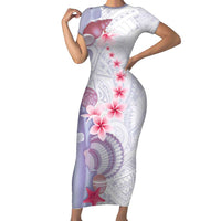 Purple Plumeria Sea Shell Short Sleeve Bodycon Dress Starfish Polynesian Pattern LT01 Long Dress Purple - Polynesian Pride