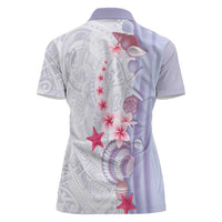 Purple Plumeria Sea Shell Women Polo Shirt Starfish Polynesian Pattern - Polynesian Pride
