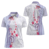 Purple Plumeria Sea Shell Women Polo Shirt Starfish Polynesian Pattern - Polynesian Pride