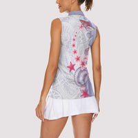 Purple Plumeria Sea Shell Women Sleeveless Polo Shirt Starfish Polynesian Pattern - Polynesian Pride