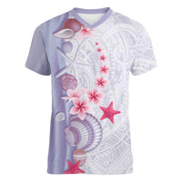 Purple Plumeria Sea Shell Women V-Neck T-Shirt Starfish Polynesian Pattern LT01 Female Purple - Polynesian Pride