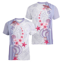 Purple Plumeria Sea Shell Women V-Neck T-Shirt Starfish Polynesian Pattern - Polynesian Pride
