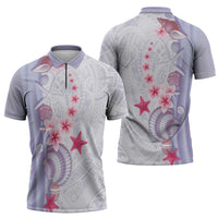 Purple Plumeria Sea Shell Zipper Polo Shirt Starfish Polynesian Pattern - Polynesian Pride