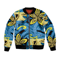 Plumeria Polynesian Pattern Bomber Jacket Unique Fantasy Blue Yellow
