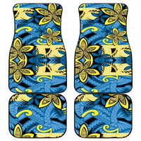 Plumeria Polynesian Pattern Car Mats Unique Fantasy Blue Yellow