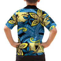 Plumeria Polynesian Pattern Family Matching Long Sleeve Bodycon Dress and Hawaiian Shirt Unique Fantasy Blue Yellow