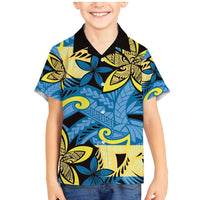 Plumeria Polynesian Pattern Family Matching Mermaid Dress and Hawaiian Shirt Unique Fantasy Blue Yellow