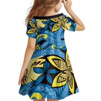 Plumeria Polynesian Pattern Family Matching Off Shoulder Short Dress and Hawaiian Shirt Unique Fantasy Blue Yellow