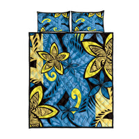 Plumeria Polynesian Pattern Quilt Bed Set Unique Fantasy Blue Yellow