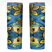 Plumeria Polynesian Pattern Skinny Tumbler Unique Fantasy Blue Yellow