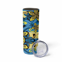 Plumeria Polynesian Pattern Skinny Tumbler Unique Fantasy Blue Yellow