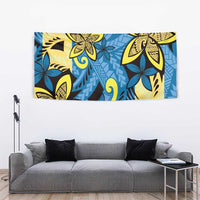 Plumeria Polynesian Pattern Tapestry Unique Fantasy Blue Yellow