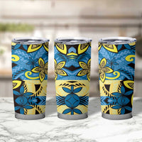 Plumeria Polynesian Pattern Tumbler Cup Unique Fantasy Blue Yellow