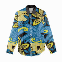 Plumeria Polynesian Pattern Women Casual Shirt Unique Fantasy Blue Yellow