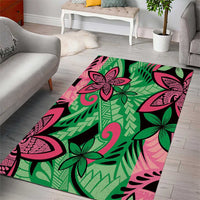 Plumeria Polynesian Pattern Area Rug Unique Fantasy Green Pink