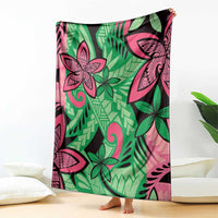 Plumeria Polynesian Pattern Blanket Unique Fantasy Green Pink