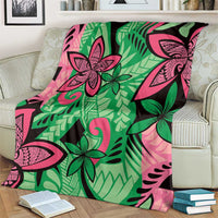 Plumeria Polynesian Pattern Blanket Unique Fantasy Green Pink