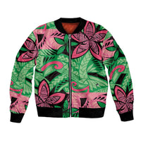 Plumeria Polynesian Pattern Bomber Jacket Unique Fantasy Green Pink